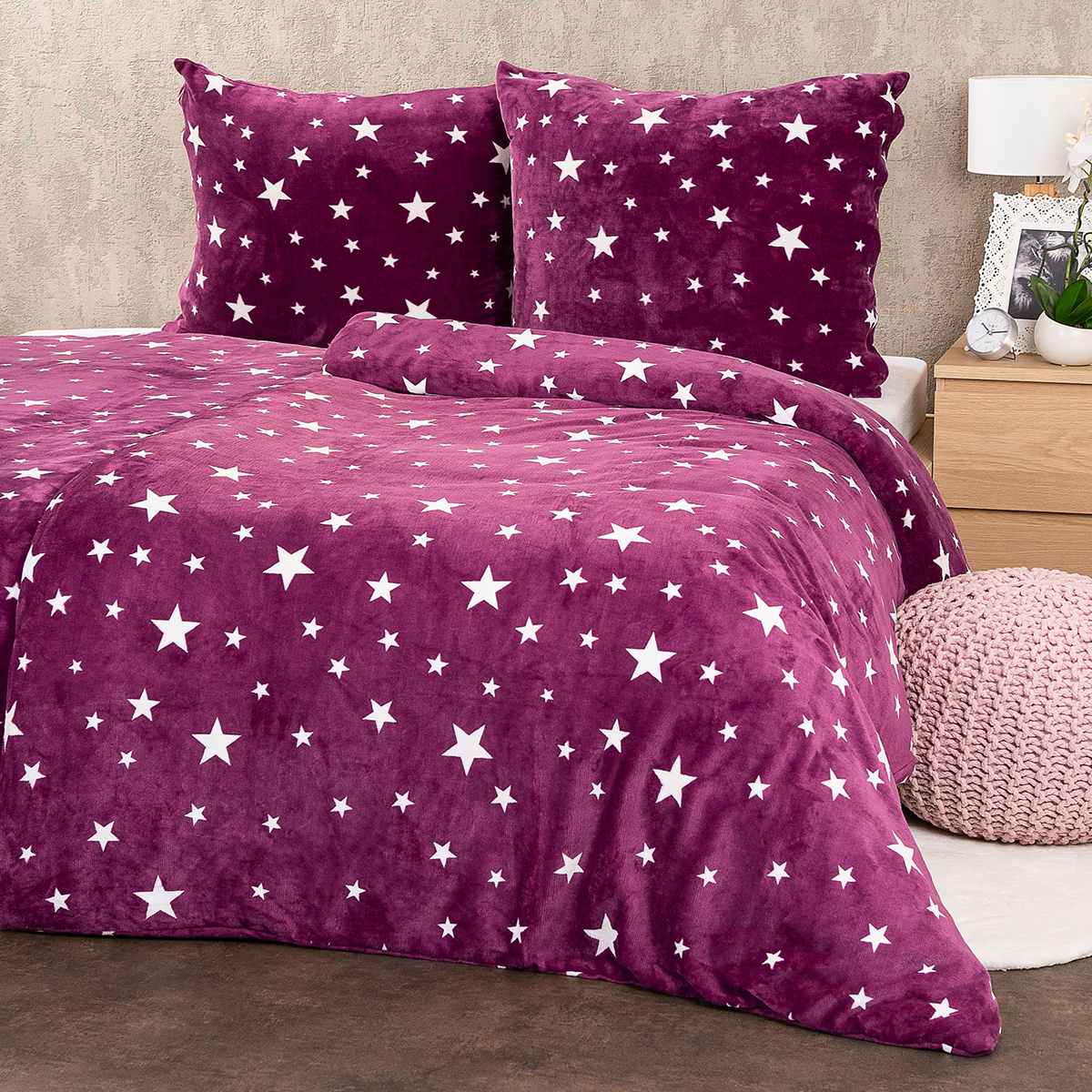 Lenjerie de pat 4Home Stars violet, microflanelă, 140 x 200 cm, 70 x 90 cm 140