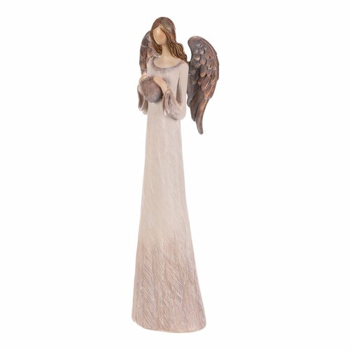 Angela iz poliresina s srcem, 26 cm, bež-rjava