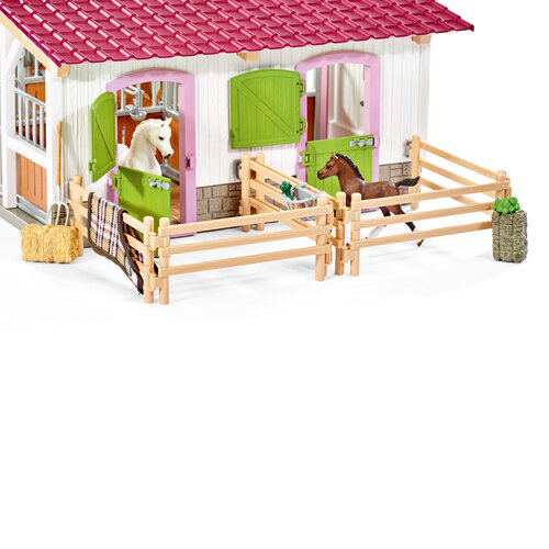 Schleich 42344 Stáj s koňmi a příslušenstvím v pastelových barvách