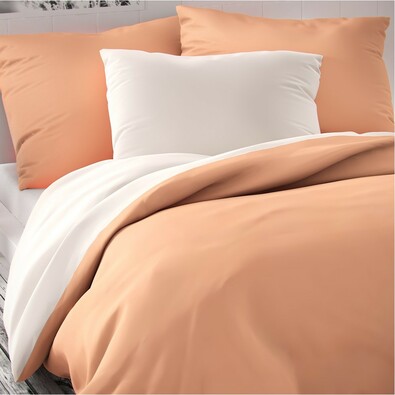 Kvalitex Saténové povlečení Luxury Collection bílá/lososová, 200 x 200 cm, 2 ks 70 x 90 cm
