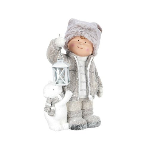 Figurină cu felinar, ceramică, alb,26 x 41 x 16 cm