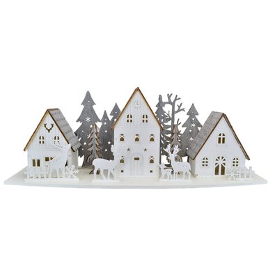 Lesena LED-dekoration mit Häuschen und Hirschen,44 x 15,8 x 13,5 cm