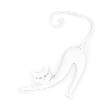 Metalowy kot na ścianę biały