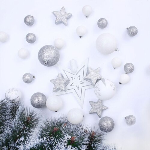 DecoKing Sada vianočných ozdôb Lux biela, 76 ks