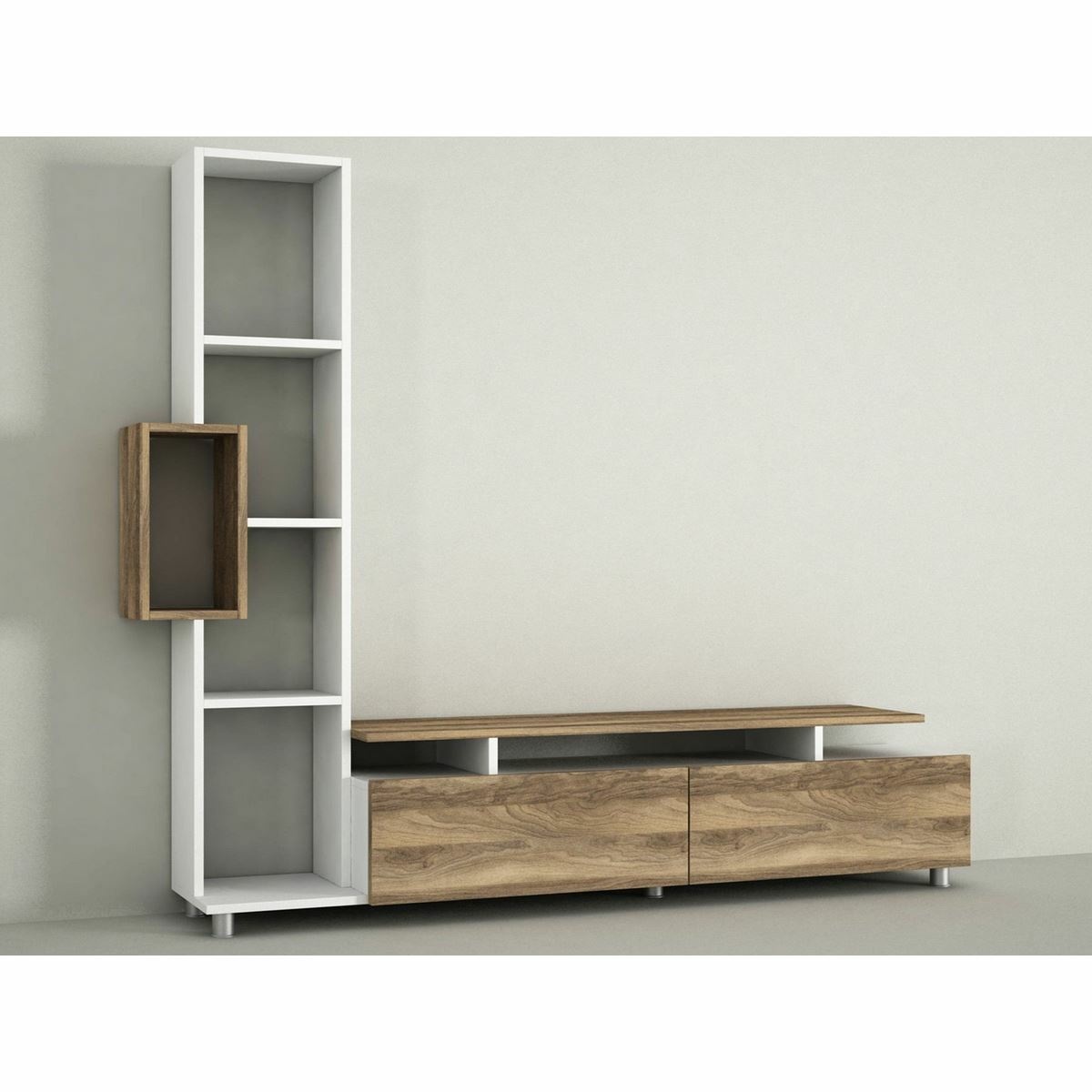 Televizn&iacute; stolek s knihovnou Tulip White and Walnut