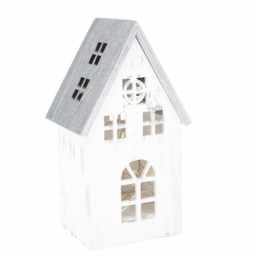 Різдвяна дерев'яна світлодіодна прикраса Light house vintage білий, 11,7 x 21,2 x 9,7 см