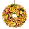 Húsvéti koszorú fából készült virágokkal, tojással, 30 cm, sárga