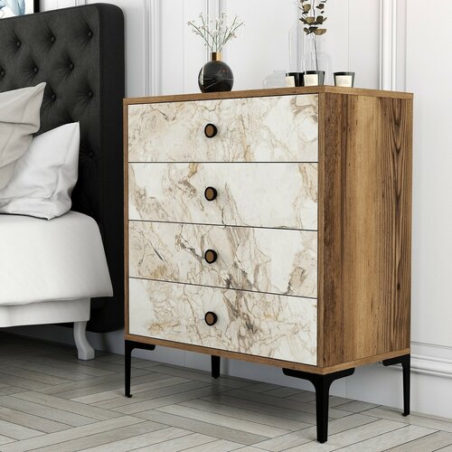 Comodă Lizbon White and Walnut