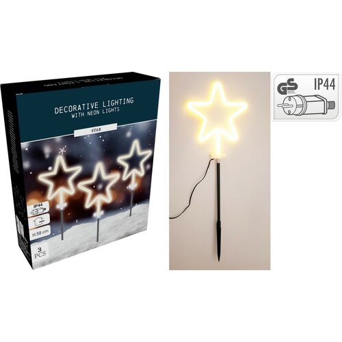Vianočné LED vonkajšie osvetlenie Neónová hviezda, súprava 3 ks, v. 58 cm