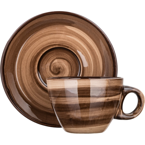 Set de 6 cești și farfurii Banquet PALAS, 90 ml, maro