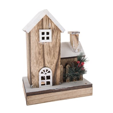 Božična LED dekoracija Lesena zasnežena hiša, 17 x25 x 20 cm