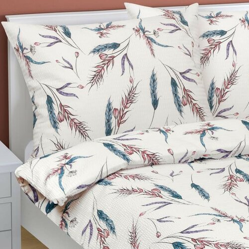 Bellatex Pościel z kory Kłos beżowy, niebieski, 140 x 200 cm, 70 x 90 cm