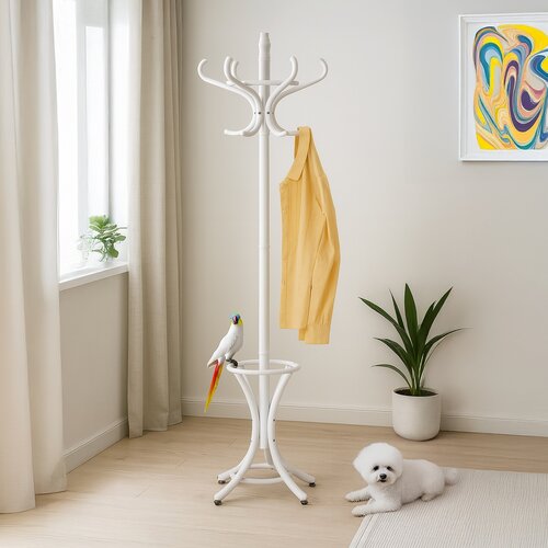 Drewniany masywny wieszak biały mat, 185 cm