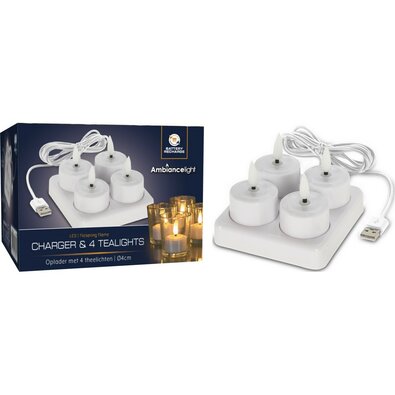 Zestaw 4 migoczących świeczek podgrzewaczy LED, ładowanie przez USB, 10,4 x 7,4 x 10,2 cm