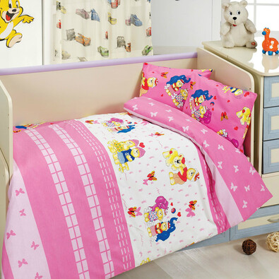Detské bavlnené obliečky medvedík ružová, 100 x 135 cm, 40 x 60 cm