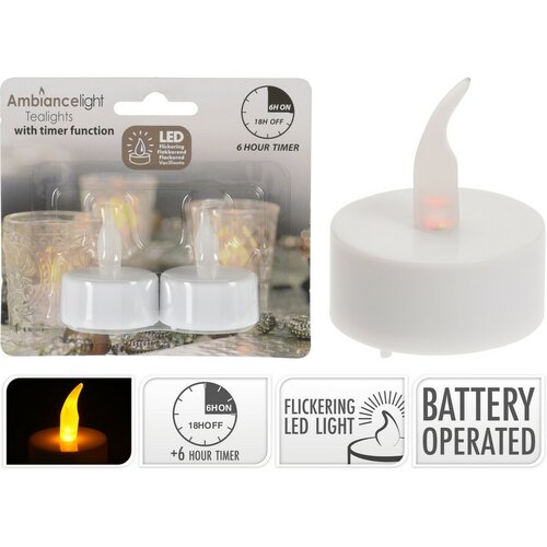 LED blikajúce čajové sviečky, 3,8 cm, sada 2 ks, na batérie, časovač