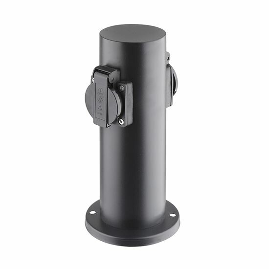 Solight PG10B Zahradní sloupek IP44, nerez ocel, 2 zásuvky, válec, černá