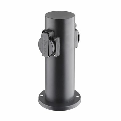 Solight PG10B Záhradný stĺpik IP44, nehrdz. oceľ, 2 zásuvky, valec, čierna