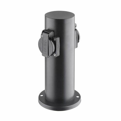 Solight PG10B Záhradný stĺpik IP44, nehrdz. oceľ, 2 zásuvky, valec, čierna
