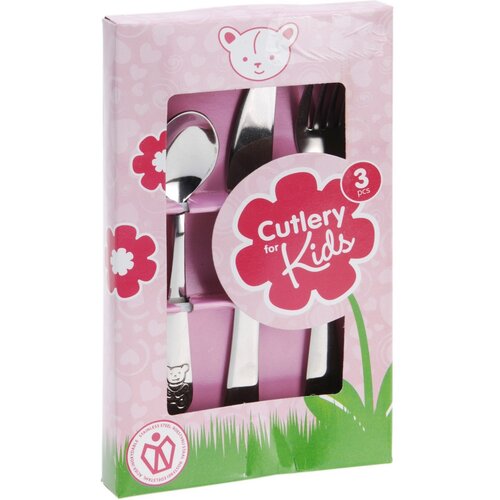 Kinderbesteck Tiere, rosa, 3-teilig