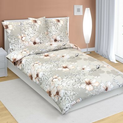 Lenjerie de pat creponată Bellatex Hibiscuscafea, 140 x 200 cm, 70 x 90 cm