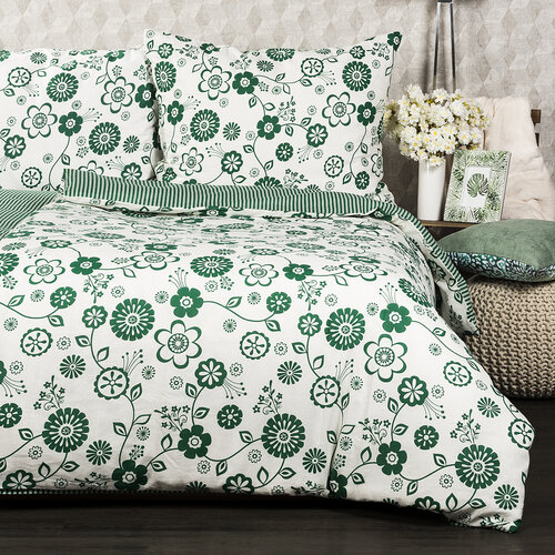 Bavlnené obliečky Flower zelená, 140 x 200 cm, 70 x 90 cm