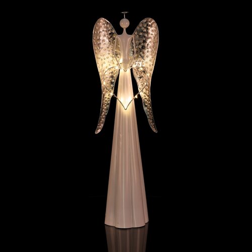 Božična dekoracija kovinski angel s svetlečimsrcem III, 65 cm