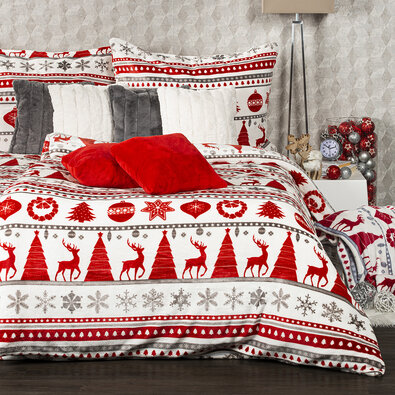 Lenjerie de pat din microflanel 4Home Christmas Time roșu, 140 x 200 cm, 70 x 90 cm
