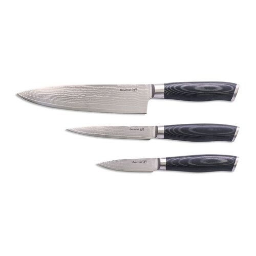 Набір ножів G21 Gourmet Damascus в бамбуковомублоці 3 шт. + точильний камінь