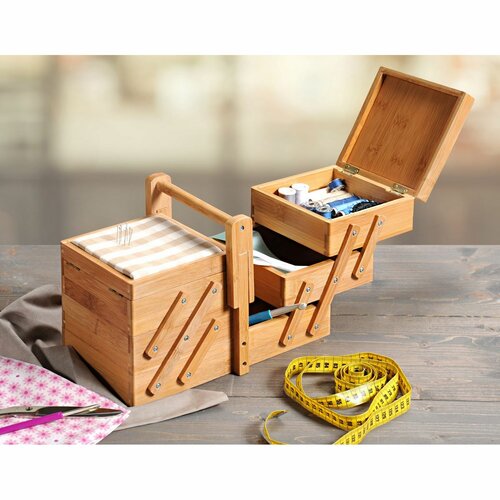 Kesper 58710 Organizer na przybory do szycia, bambus, 29 x 19 x 16,5 cm