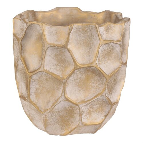 Beton-Übertopf Wabe, Größe M, Breite 21 cm, beige-goldfarben