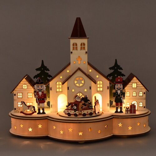 Božična svetleča vasica z vozečim vlakom, 30 x 14 x 21 cm, LED