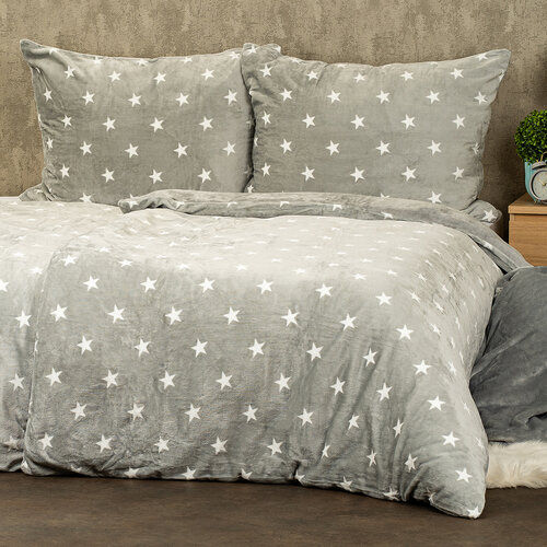 4Home Posteljnina iz mikroflanela Stars grey, 140x 200 cm, 70 x 90 cm