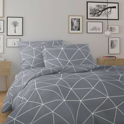 Kvalitex Baumwollbettwäsche Nordic Grid grau, 200 x 200 cm, 2x 70 x 90 cm