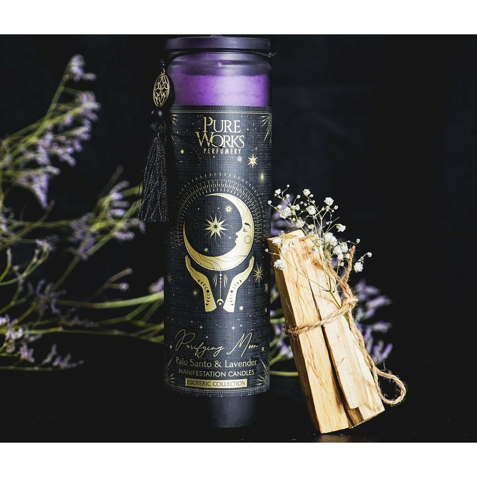 Arome Organic gyertya Palo Santo & Lavender 00g színes magas tégelyben, bojtos rojtokkal termék 2. képe