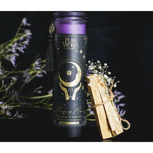 Arome Organska sveča Palo Santo&amp;Lavender 300 gv barvnem visokem kozarcu s trakom