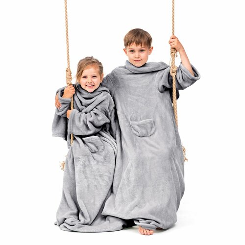 Decoking odeja z rokavi Lazy Kids jeklena, 90 x105 cm
