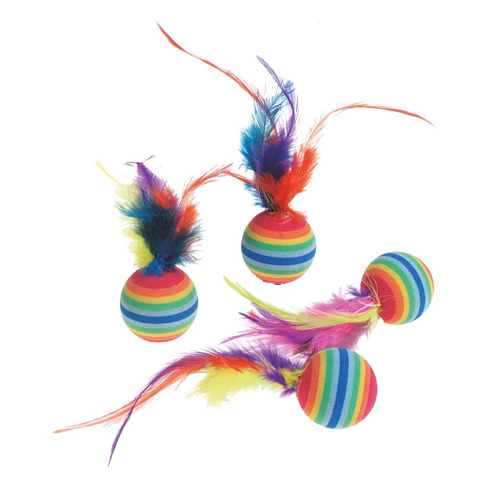 Karlie-Flamingo Catnip dúhové loptičky s perím, pr. 3 cm