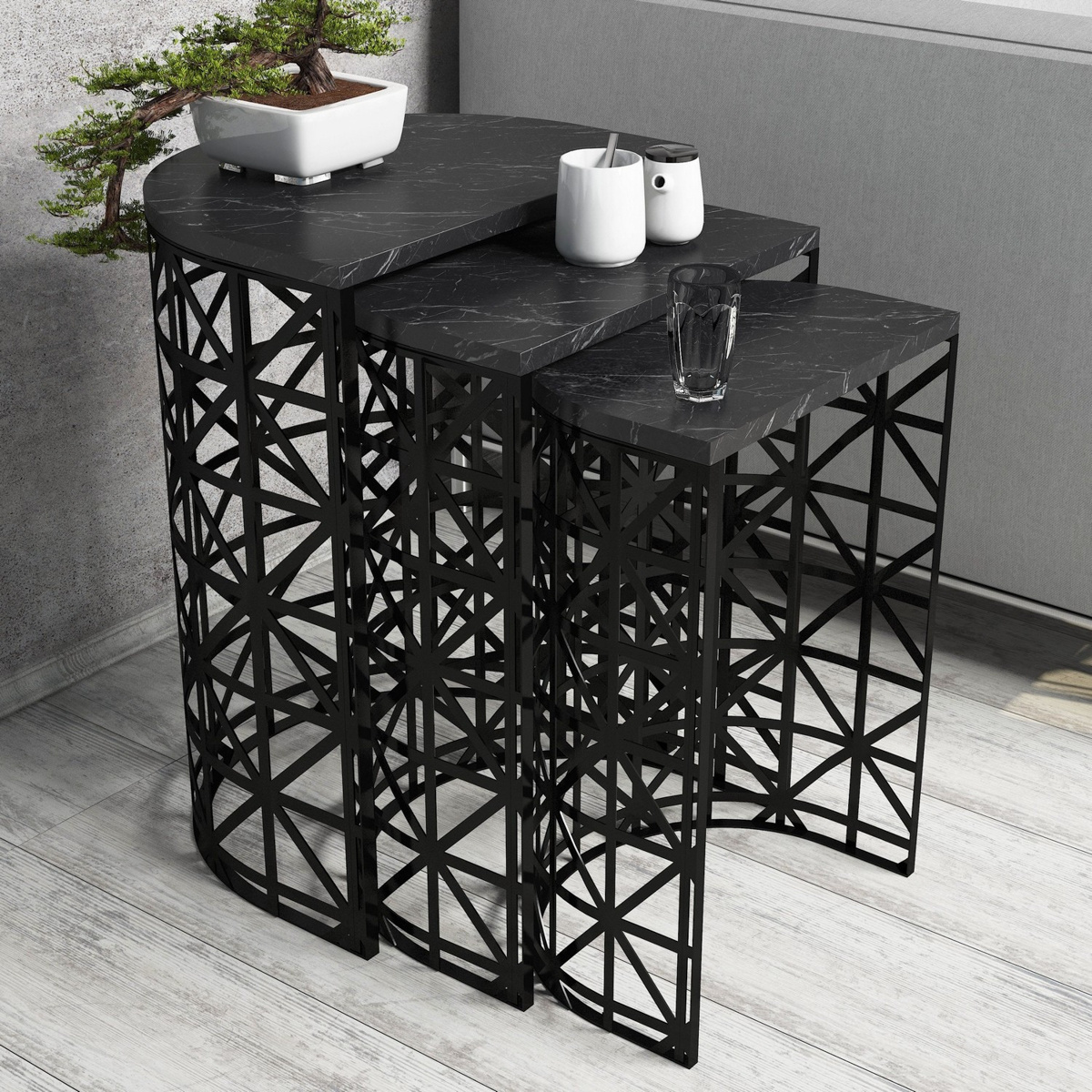 Odkládací stolek Stil Black Marble, 3 ks - thumb (1)