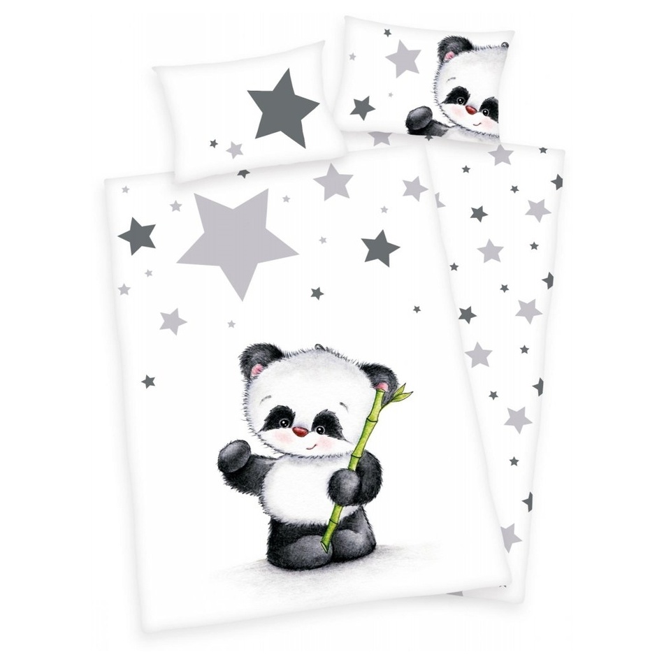 Herding Dětské flanelové povlečení do postýlky Jana Star Panda, 135 x 100 cm, 40 x 60 cm