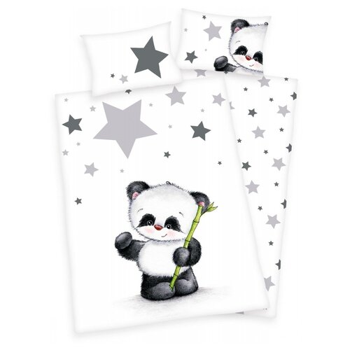 Detské flanelové obliečky do postieľky Jana Star Panda, 135 x 100 cm, 40 x 60 cm