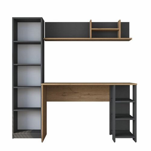 Biurko z regałem Hado Walnut and Anthracite