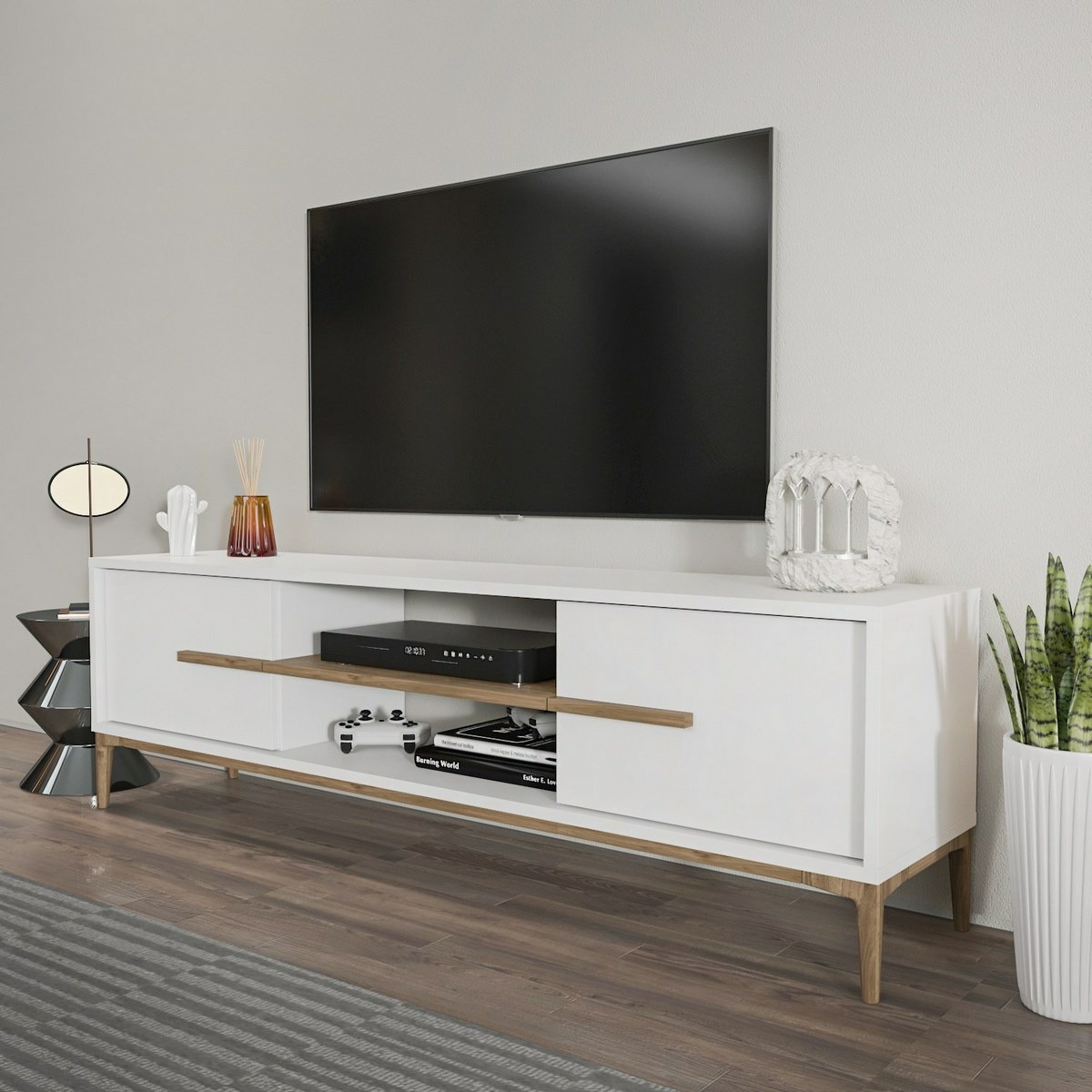 Televízny stolík Eslem White and Walnut