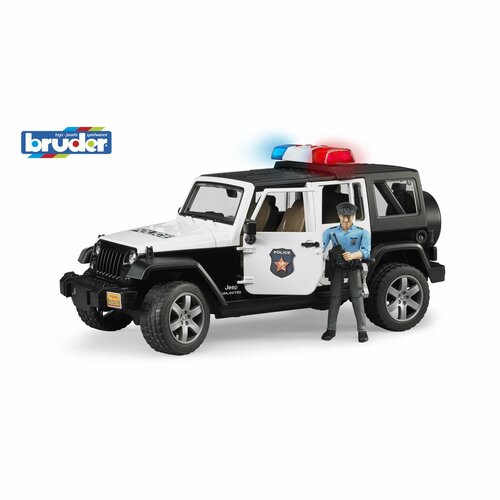 Bruder 02526 policyjny Jeep Wrangler z policjantem i akcesoriami, 1:16