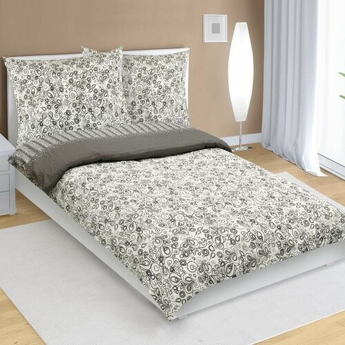 Bellatex Крепове постільна білизна Квітка сіра,біла, 140 x 200 см, 70 x 90 см