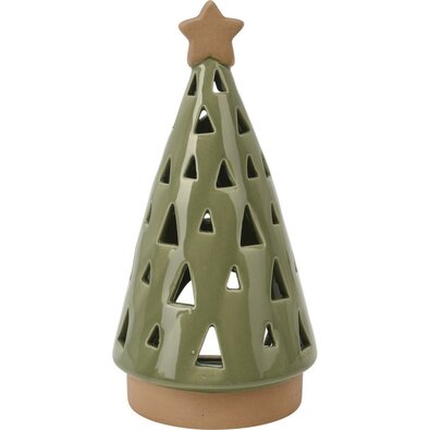 Suport lumânare din porțelan Christmas tree verde, 10 x 20 cm