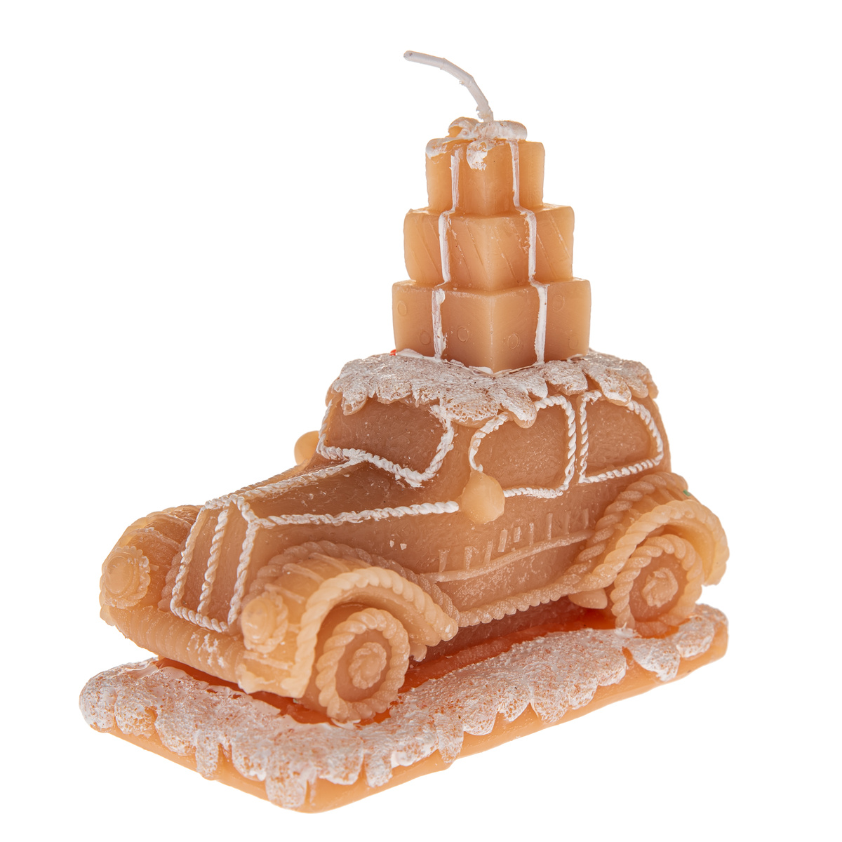 Vánoční svíčka z přírodního vosku Auto s dárky, 11 cm, 11 cm