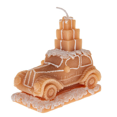 Vánoční svíčka z přírodního vosku Auto s dárky, 11 cm