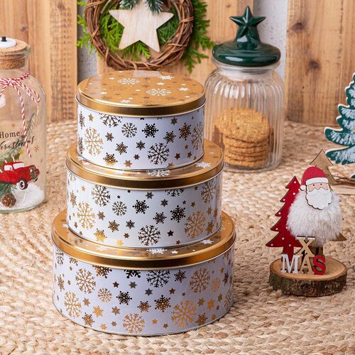Altom Weihnachtsdosen-Set Golden Snowflakes, 3 Stück