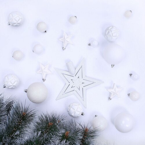 DecoKing Sada vianočných ozdôb Shiny biela, 100 ks